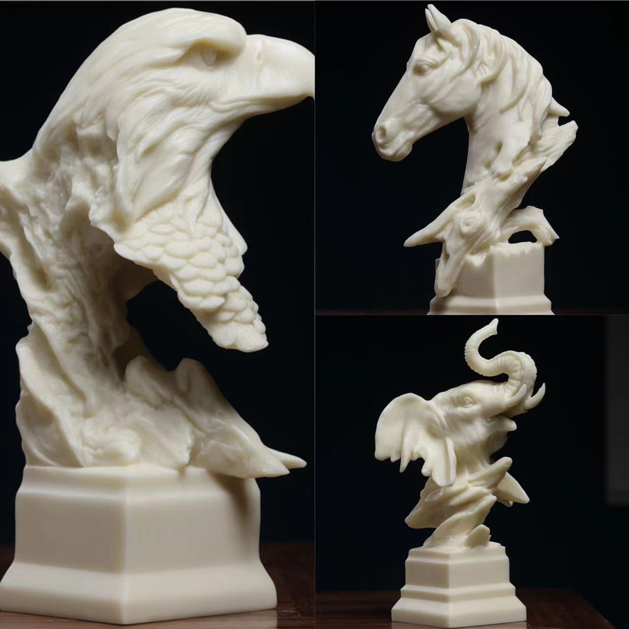 象牙果雕刻生肖马头象头鹰头摆件居家客厅桌面动物摆设车载工艺品