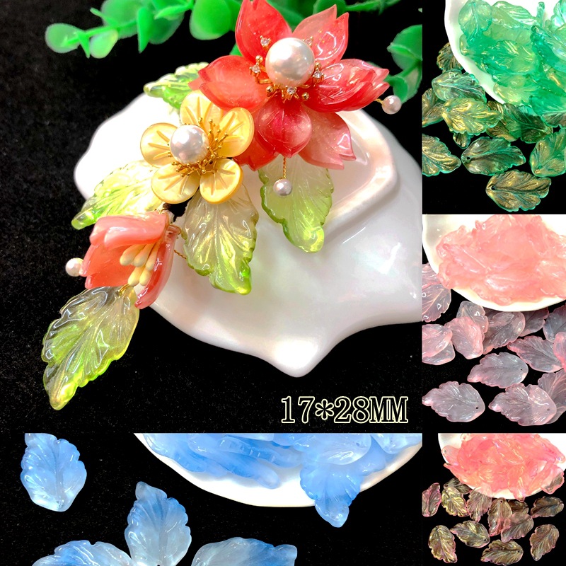 琉璃叶子发簪制作捷克头饰苹果叶花瓣工具簪头串珠手工材料包多种
