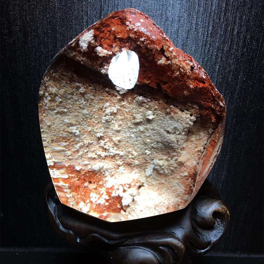 天然彩幽灵原石景石幽灵千层山聚宝盆全包裹原石水晶绿幽灵摆件