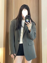 春秋薄款灰色西装外套女设计感小众韩版休闲小个子廓形西服潮