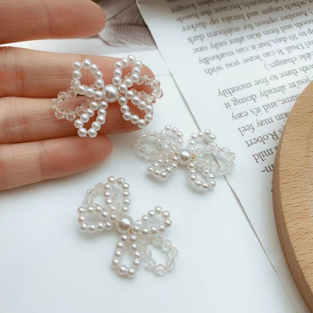 韩式编织镂空珍珠水晶蝴蝶结花朵 diy复古耳环耳饰发夹发饰材料