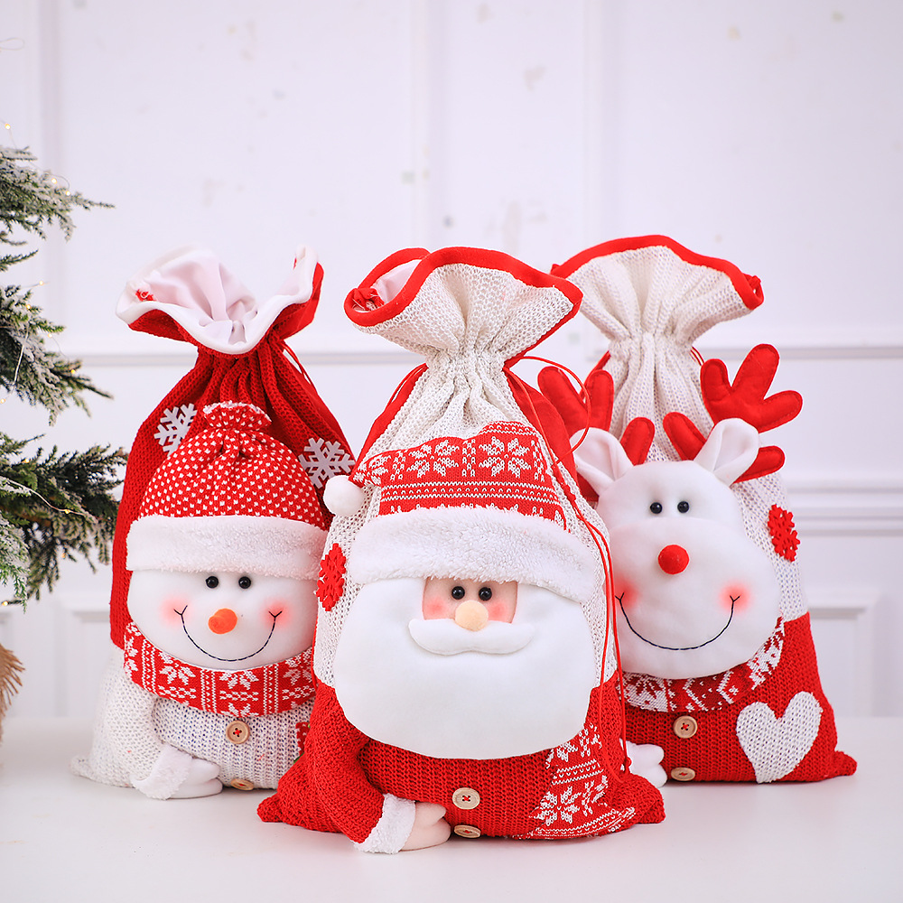 Christmas Large Drawstring Knitted Gift Bag Children Gift Bag Kindergarten Gifts Elderly Drawstring Candy Bag