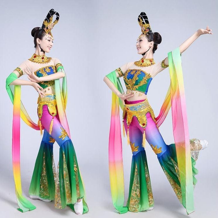 新款敦煌飞天舞蹈服装嫦娥奔月演出服琵琶成人仙女飘逸古典民族服