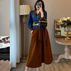 French Retro Small fragrant wind Dress temperament Paige Show thin cowboy shirt Two suit Autumn and winter