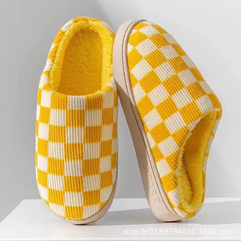 2022 New Cotton Slippers Winter Couple Household Simple Indoor Platform Non-Slip Winter Warm Cotton Slippers Plaid for Men