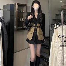 2024年秋季新款西服外套女小众设计撞色拼接显瘦西装上衣外套女