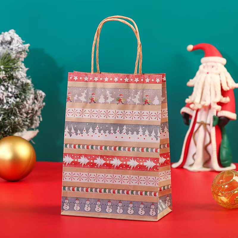 New Kraft Paper Christmas Series Style Portable Gift Bag 130G Yellow Kraft Twine Handbag in Stock