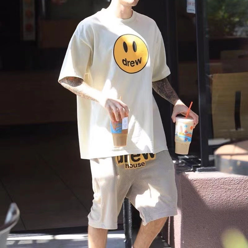 drew笑脸字母小众潮牌美式贾斯汀同款运动休闲宽松夏季网眼短裤男
