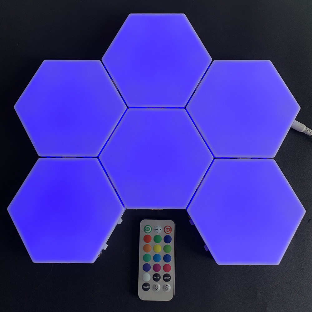 新款遥控触摸双控量子灯创意磁吸拼接rgb七彩变色六边形蜂窝壁灯