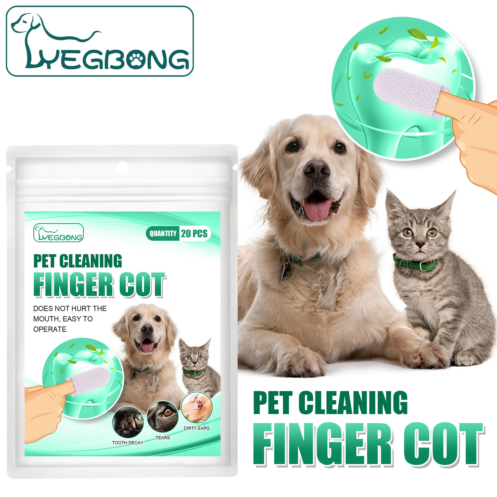 Pet Cleaning Teeth Finger Stall Dog Cat Removing Tartar Cochlear Cleaning Oral Care Finger Stall Wet Wipes