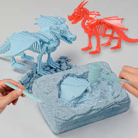 新品冰龙火龙恐龙化石考古挖掘玩具儿童益智手工拼装挖宝盲盒套装