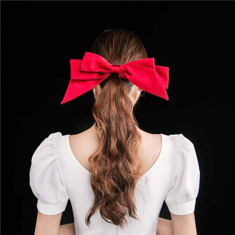 新娘短款头纱网红拍照摄影道具旅拍超仙简约红色蝴蝶结女头纱