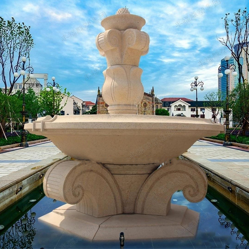 厂家供应 黄锈石石雕景观喷泉 石雕动物天鹅流水鲤鱼喷泉广场摆件
