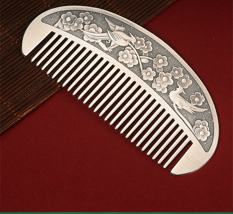 足银梳子 大号半圆银发梳花开富贵心经百福银梳 纯银梳子批发现货