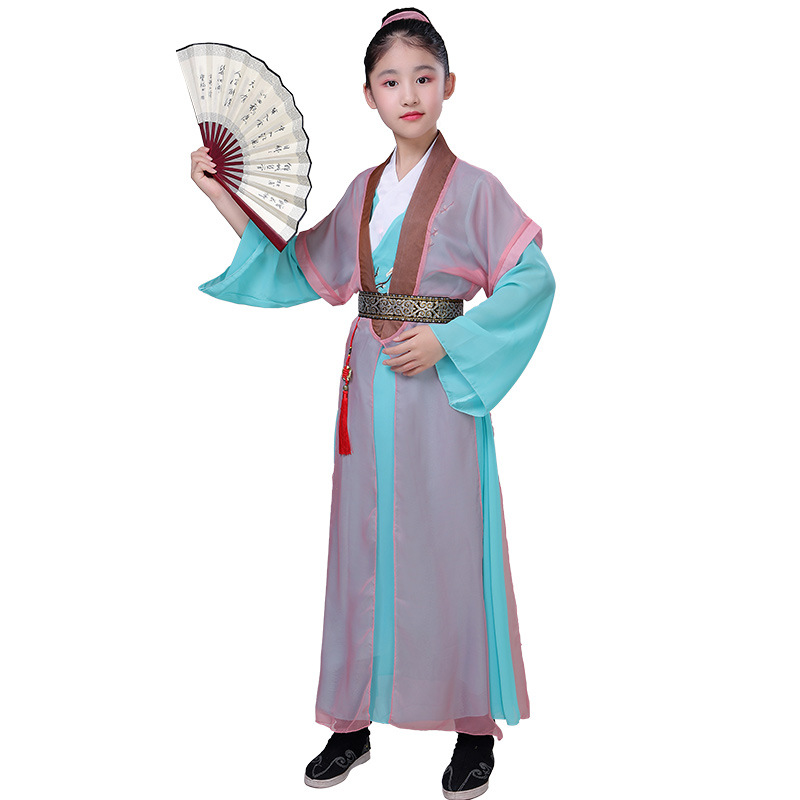 纸扇书生舞蹈演出服儿童古装汉服新款国学服装书童衣服古典舞飘逸
