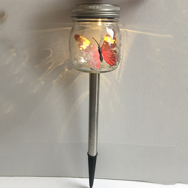Solar Induction Lamp Butterfly Glass Jar Solar Tank Ground Lamp
