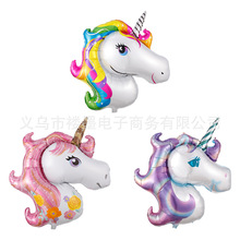 批发大号彩虹马铝膜气球 Unicorn独角兽造型儿童生日玩具气球