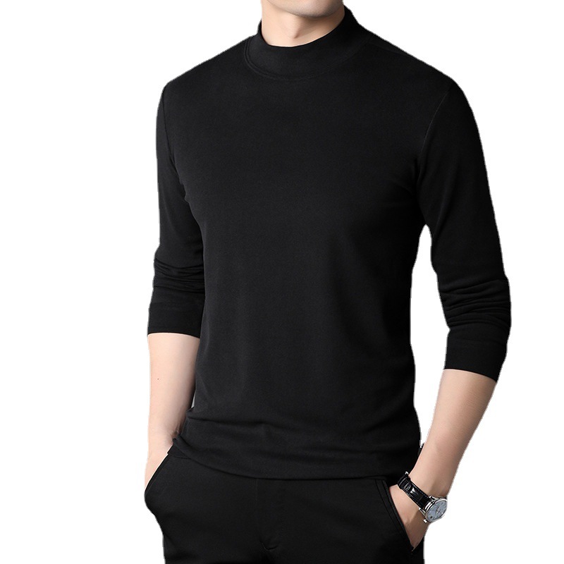 Advanced Sexy Velvet Men's Sweater Ins Autumn and Winter Keep Warm Inner Match Bottoming Shirt Stand Collar Half-High Collar Long Sleeves T-shirt Top