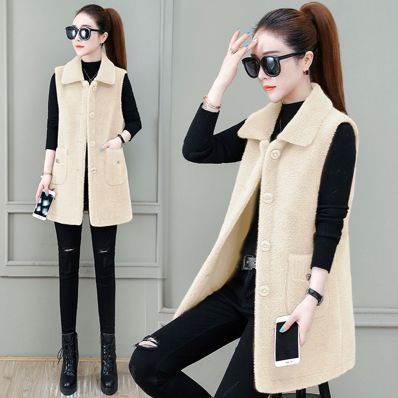 马甲女百搭外穿2021冬新款仿羊羔绒绒皮毛一体中长款坎肩背心外套