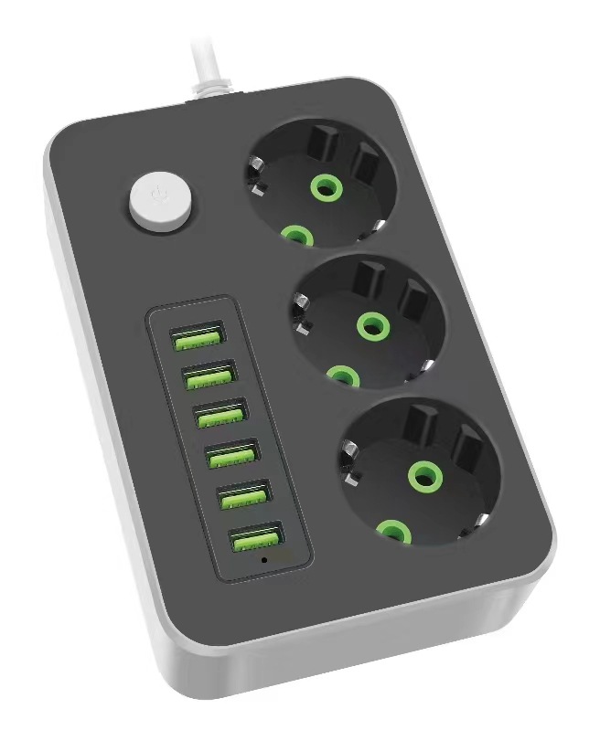 Foreign Trade Power Strip European Standard Jack 6usb Socket European Style with Type C Charging Power Strip Household Power Strip