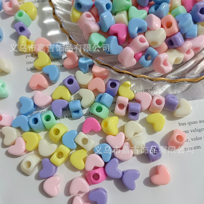 春天色系爱心大孔串珠 实色桃心DIY儿童手链项链手机链亚克力散珠