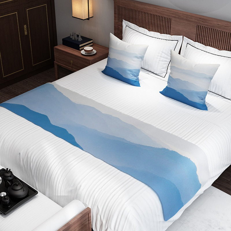 民宿床尾旗宾馆床上用品酒店家用卧室床尾巾桌旗新中式禅意床旗