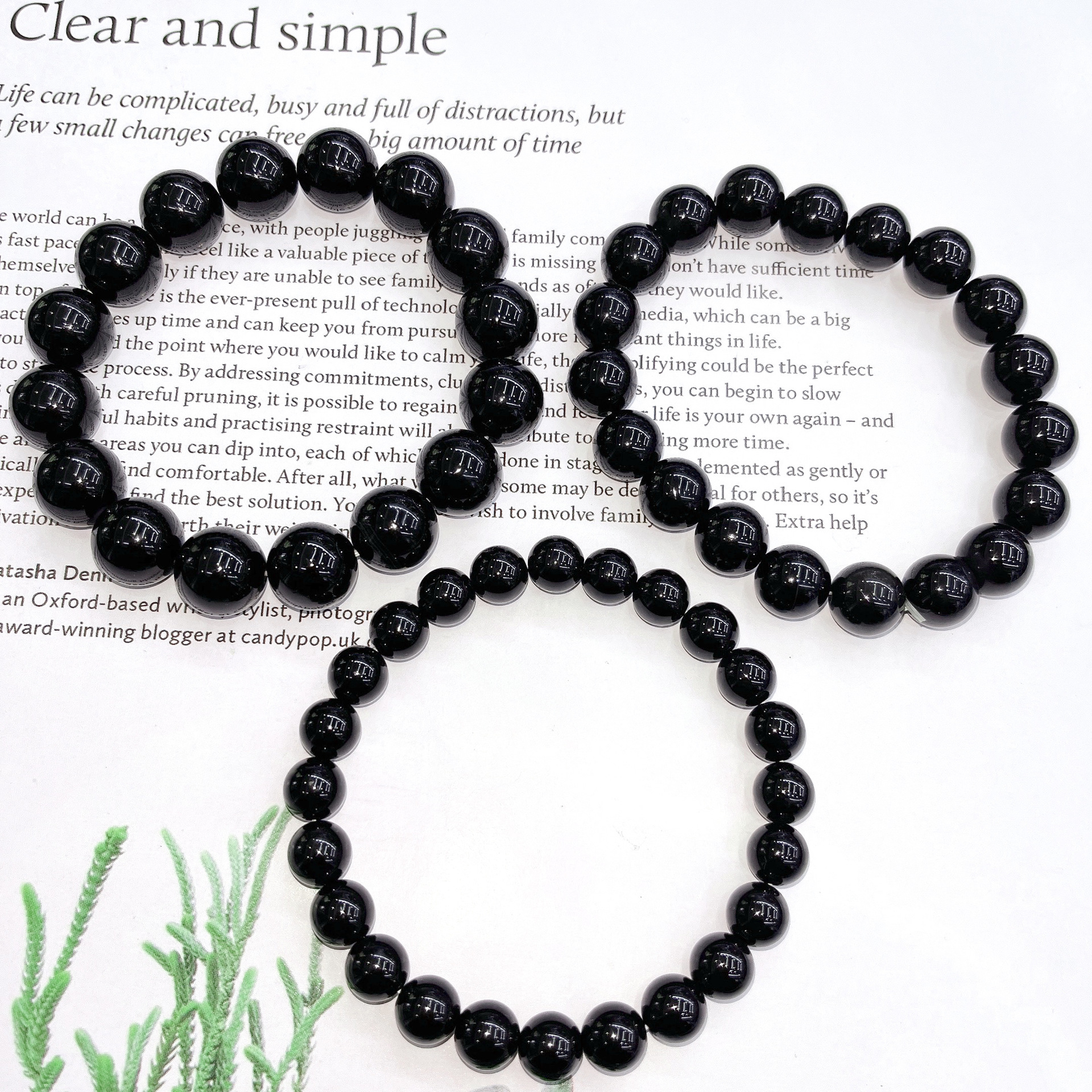 Natural Stone Black Agate Single Circle Ronud Beads Crystal Bracelet Black Agate Bracelets for Men and Women Activity Gift Stall Supply