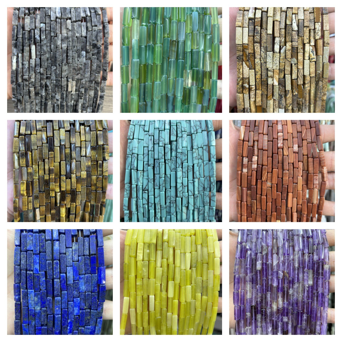 多款4x13mm天然石方柱 虎眼石 紫晶 青金长方块半成品diy饰品配件