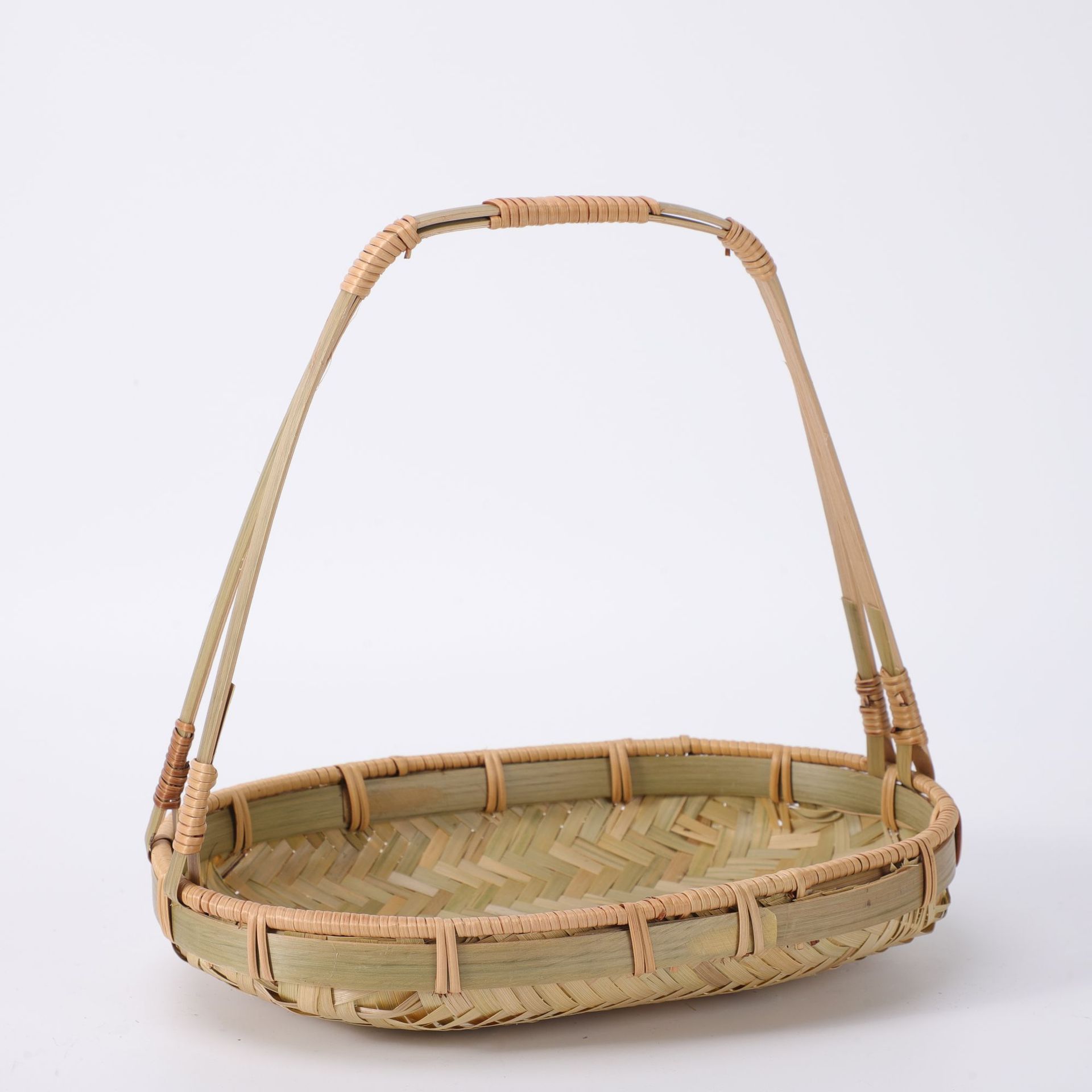 竹编竹篮子手提篮椭圆竹篮家用竹篮收纳筐采摘簸箕