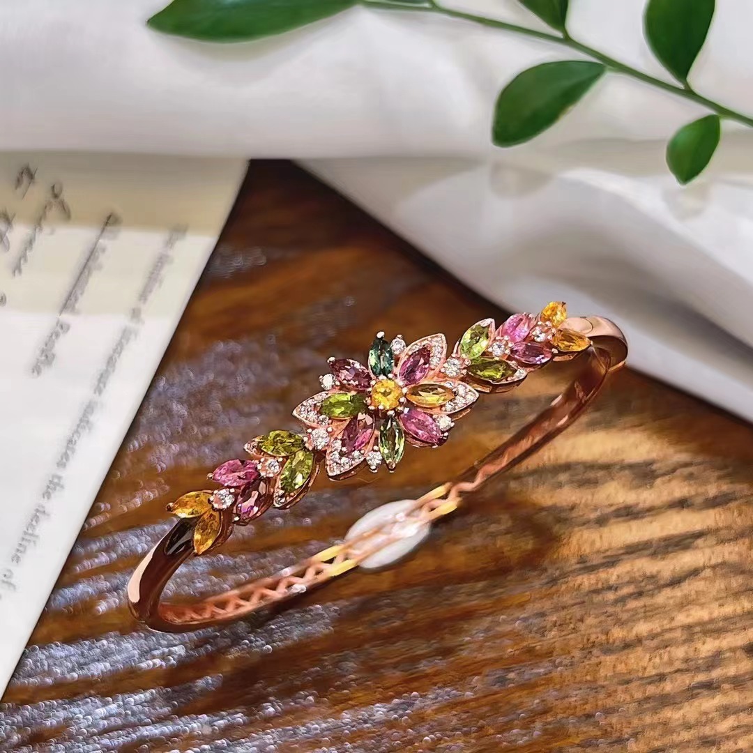 法式复古精致s925纯银天然碧玺手环轻奢百搭招财多巴胺小众礼物女