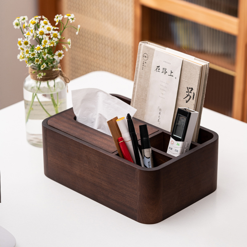 Walnut Living Room Tissue Box Remote Control Storage Box Dining Table Bedroom Light Luxury Household Napkins Paper Extraction Box