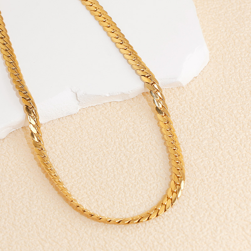 欧美跨境新款项链简约时尚冷淡风复古镀18k金蛇骨裸链钛钢不掉色