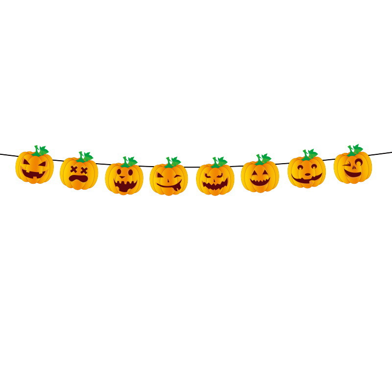 2021 New Halloween Hanging Flag Pennant Bat Skull Pumpkin Paper Latte Art Party Decorations