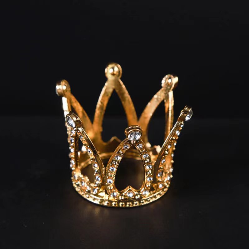 Cross-Border Amazon Hot Sale Gold Inlaid Crown Flower Cake Decoration Alloy Crown Children's Crown Decoration Wholesale