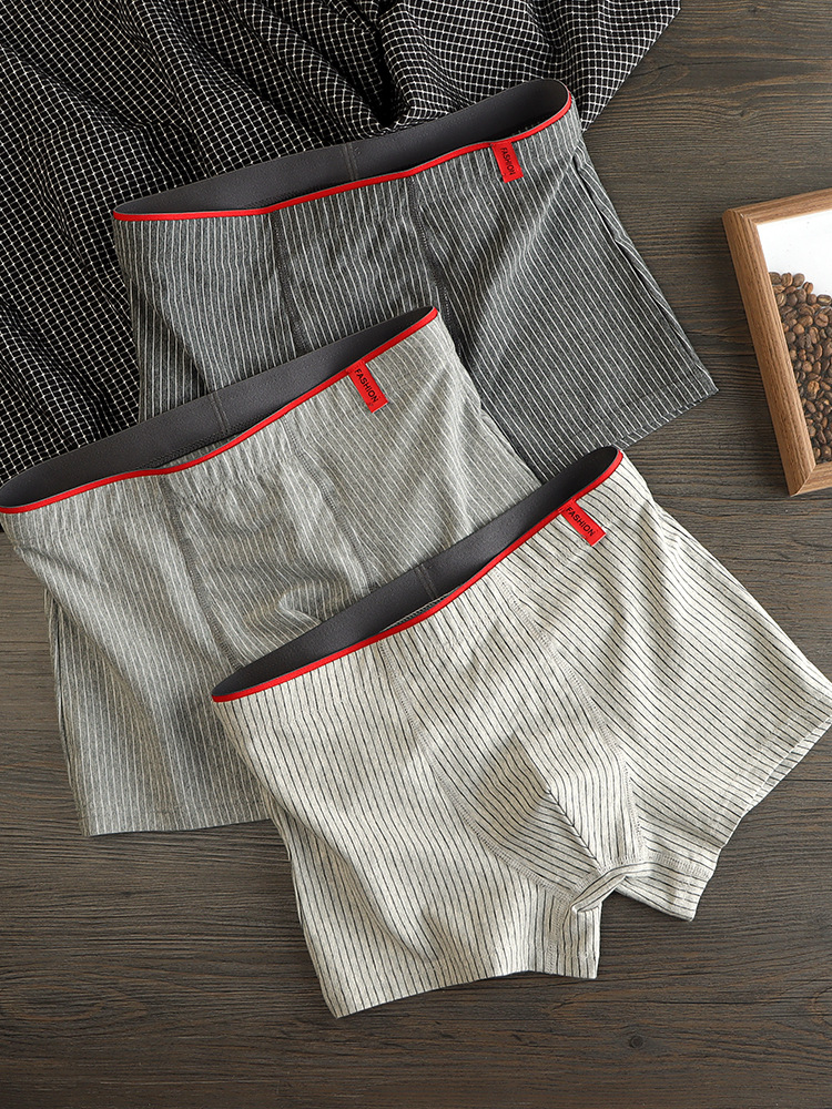 潮牌男士内裤纯棉条纹四角裤潮流个性男式青少年防磨腿平角短裤头