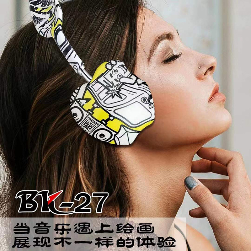 New Graffiti Camouflage Bk27 Headset Bluetooth Card Multi-Function Folding Headset Wireless Sports Mobile Phone Universal