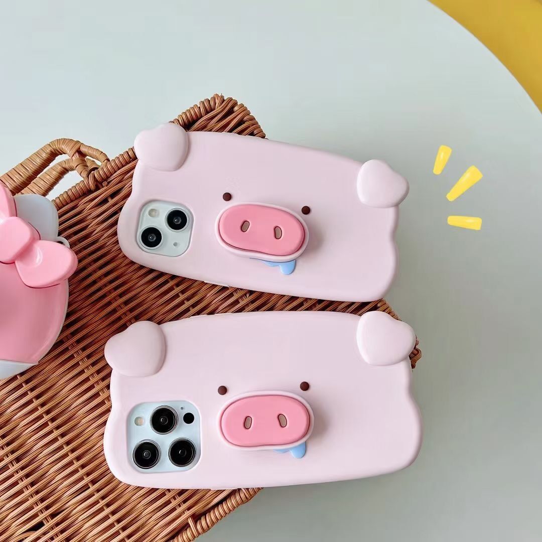 可爱流口水猪鼻子支架iphone14苹果11适用12/13pro max手机壳防摔