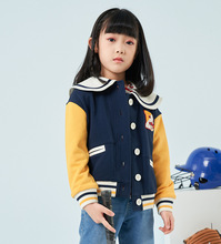 韩版童装国内专柜外贸尾单女童海军领棒球服外套TKJJ221251A