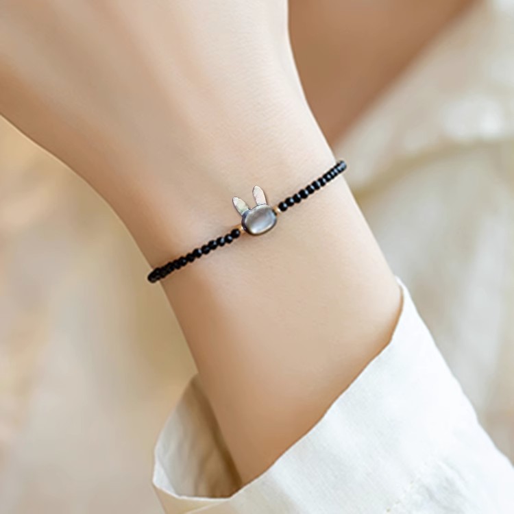 Freshwater Pearl Rabbit Bracelet Black Spar Vintage Rabbit Year Personality Bracelet Birth Year 2023 New Trendy Best-Selling