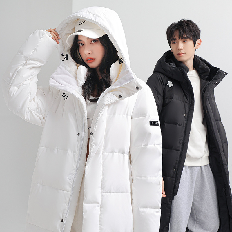 Lovers Three-Quarter Length down Jacket Winter Mid-Length Hooded Jacket Men's and Women's White Duck down Long Can Be Printed by Group Purchase