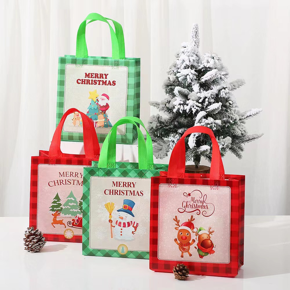 Amazon Hot Sale Non-Woven Christmas Gift Handbag Printed Logo Buggy Bag Foldable Waterproof Gift