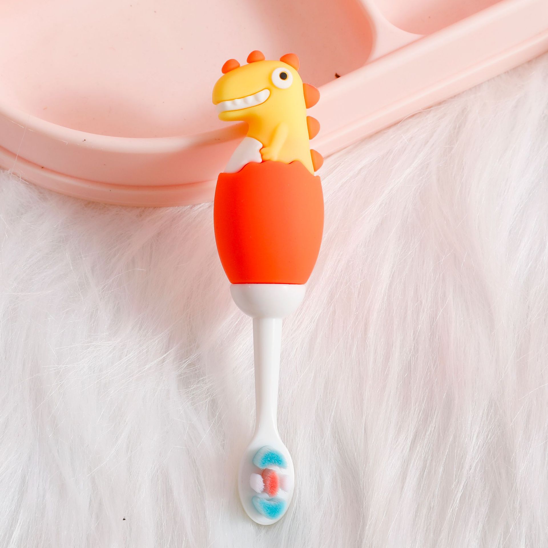 New Cartoon Silicone Handle Soft-Bristle Toothbrush Little Dinosaur Soft Children's Ten Thousand Hair Toothbrush 2+4 + Baby Toothbrush