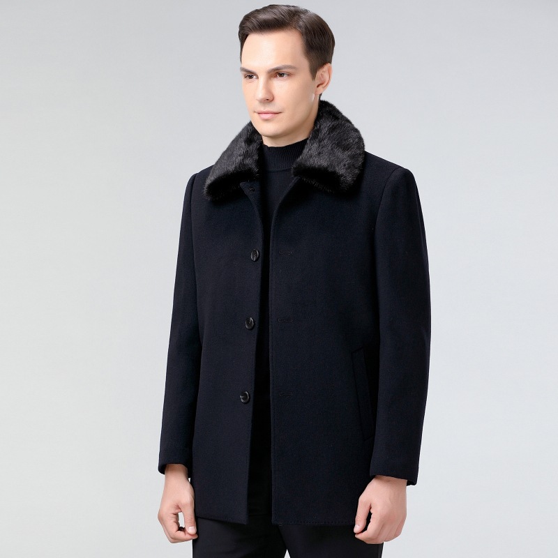冬装中老年羊绒大衣男中长款男式可拆黄金貂内胆羊毛尼克服外套