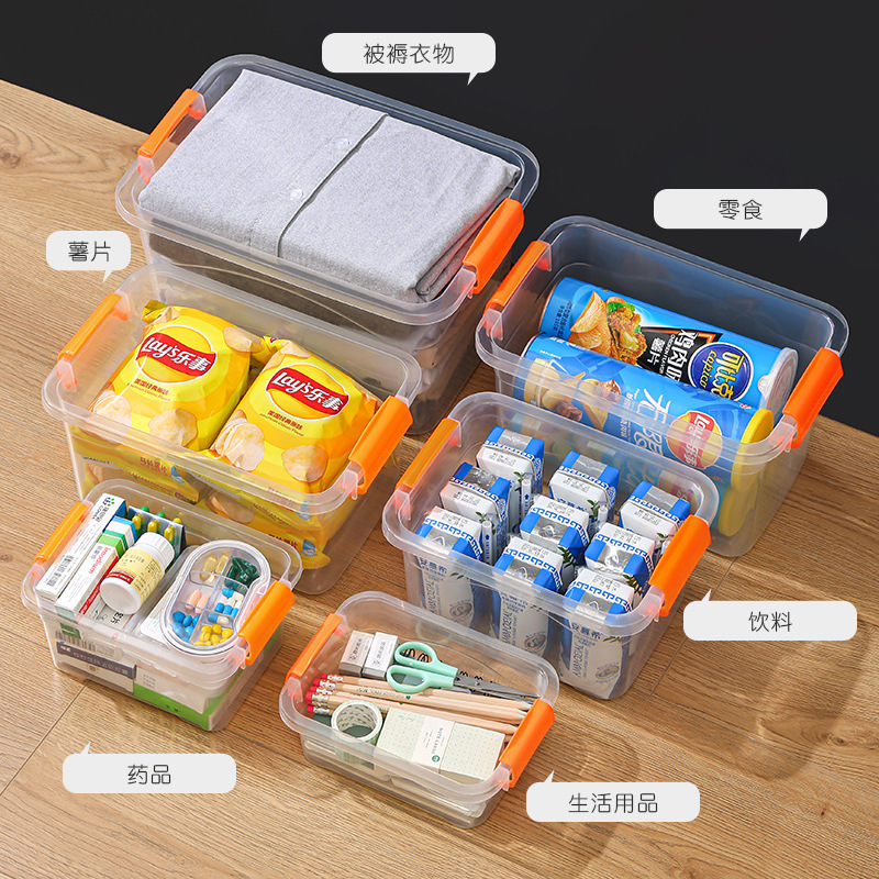 Plastic Desktop Transparent Storage Box with Handle Snack Storage Box Car Toy Finishing Storage Box RS-1754