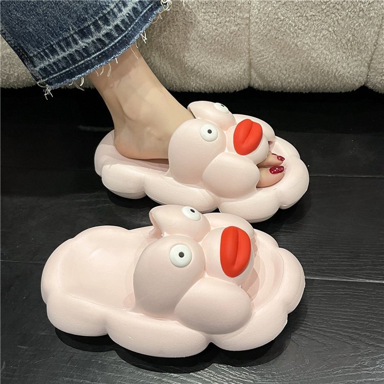 网红厚底椰子泡泡拖鞋女夏大红唇时尚外穿踩屎感eva蛋蛋情侣凉拖