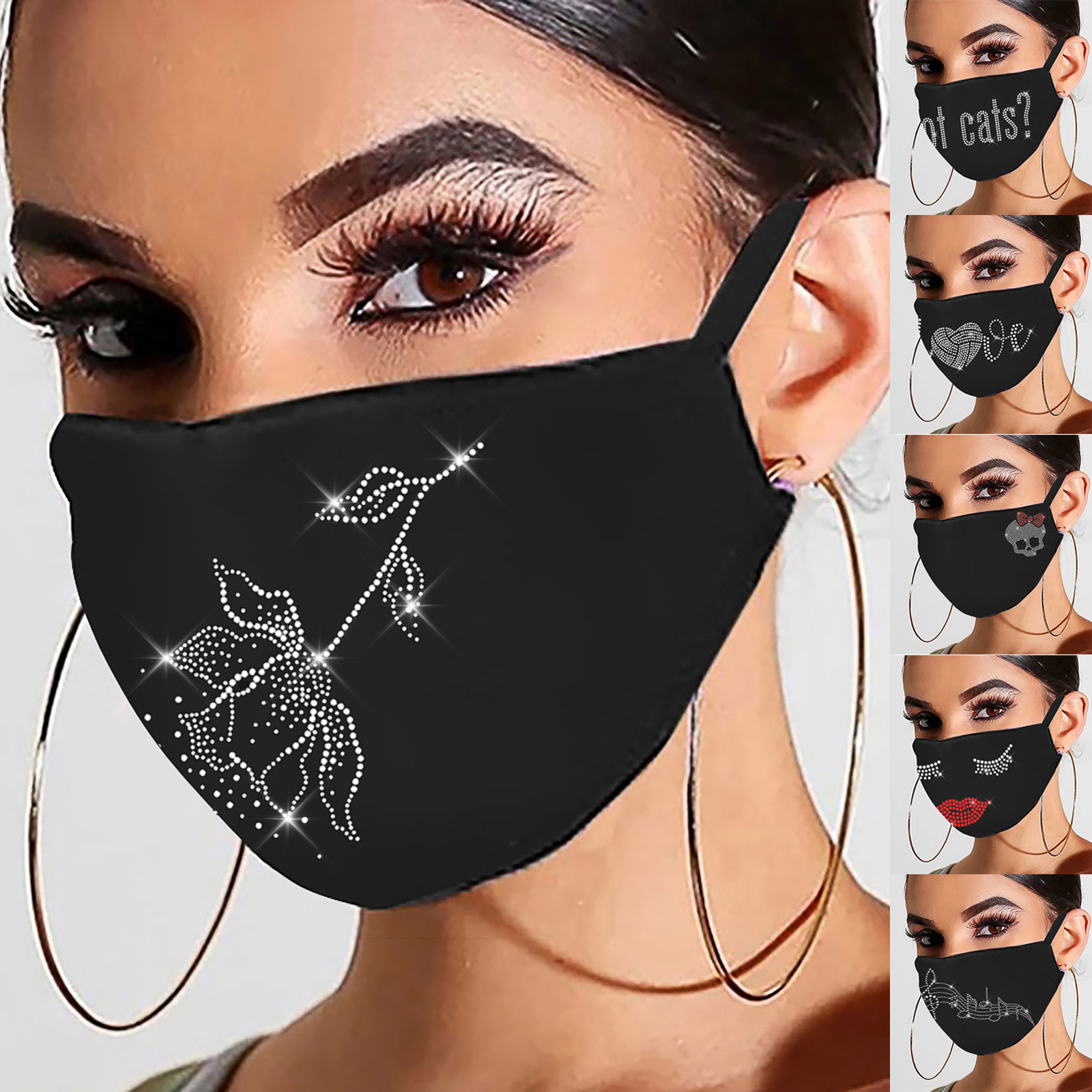 烫钻英文字母口罩a~~z26个字母黑色可洗