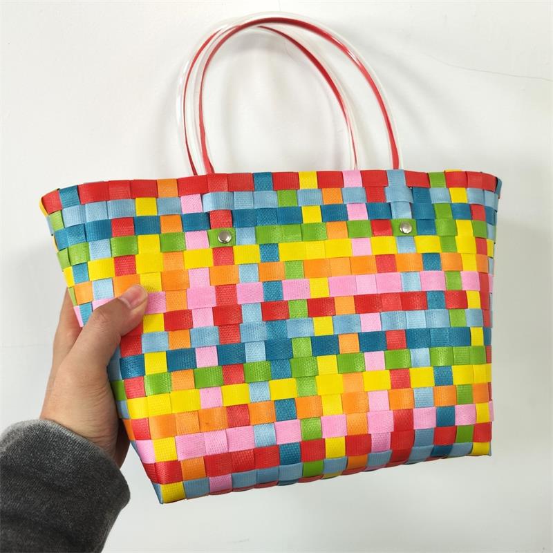 Plastic Woven Vegetable Basket Portable Women's Bag Beach Bag 2023 New Summer Fashion All-Matching Bucket Bag Woven Bag