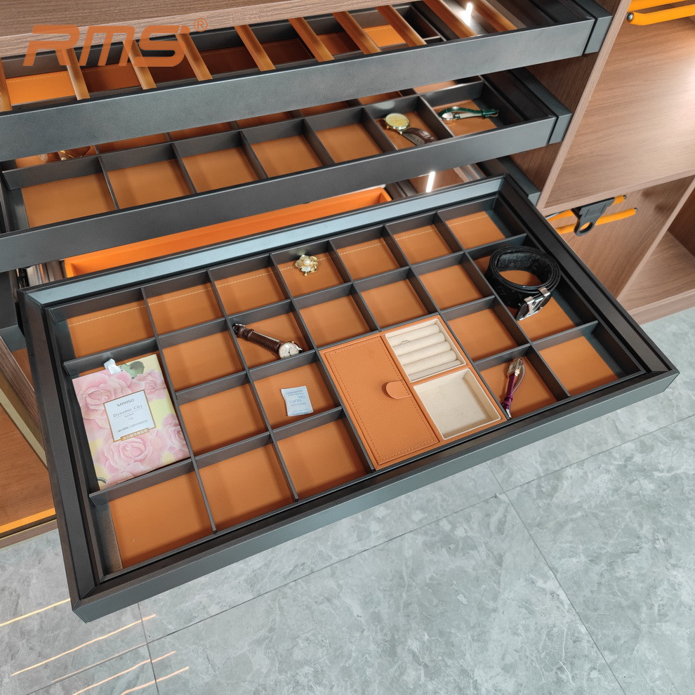 衣柜皮质多功能分类盒格子抽珠宝首饰收纳格绒布皮革推拉平篮格抽