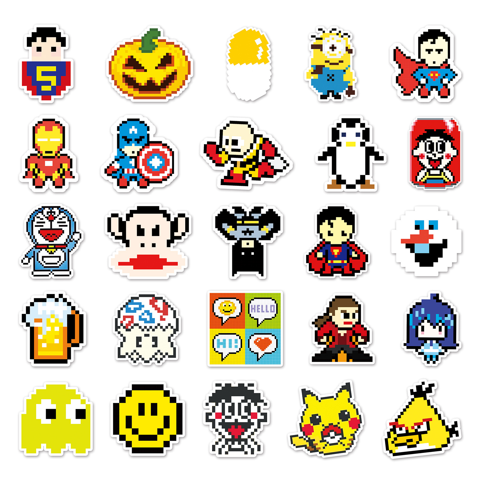 54张像素马赛克卡通动漫防水贴纸 文具手账行李箱笔记本贴纸画