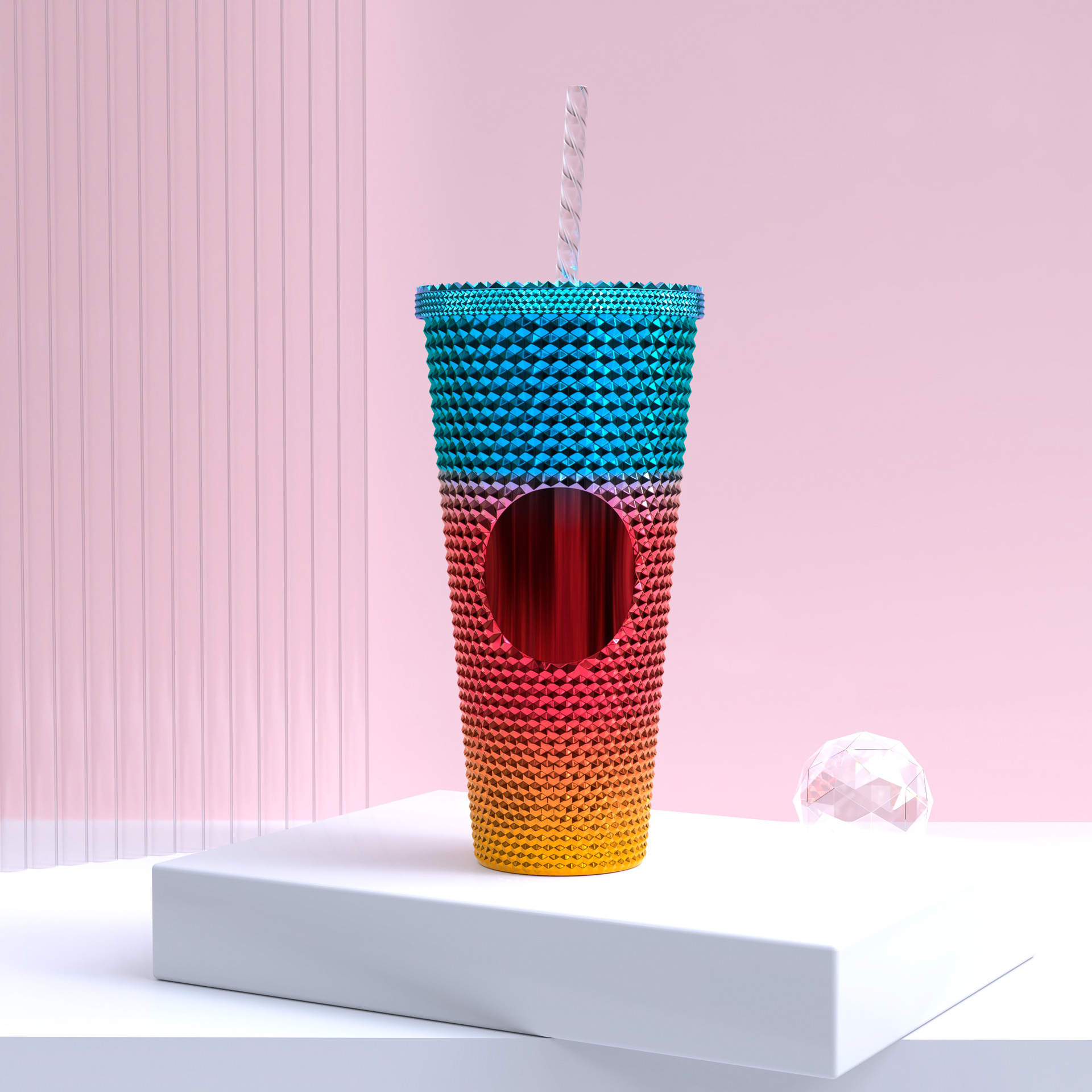 New Gradient Color Durian Cup Plastic Drinking Straw Cross-Border Scale Cup Colorful Water Cup